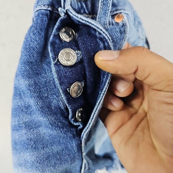 FOREVER 21 Mini Shorts Womens Size 24 Blue Button Fly Cheeky Daisy Dukes Cowgirl - Picture 10 of 11